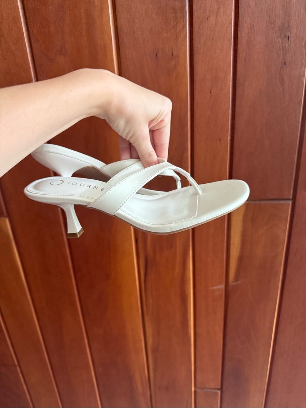 Journee Collection Ivory Thong Kitten Heel Sandals